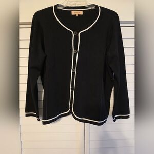 Jones New York Black Cardigan with White Trim
